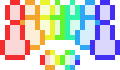 Pixel logo of the Web Revival: rainbow-colored people circled around a rainbow infinity symbol
