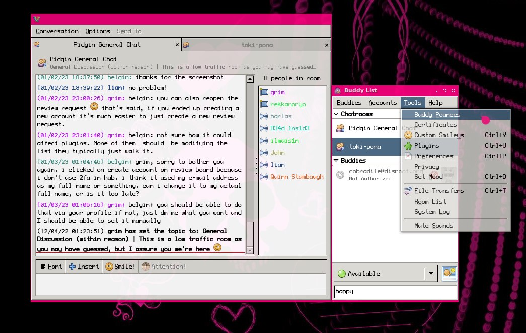 "Screenshot of the Pidgin chat client"